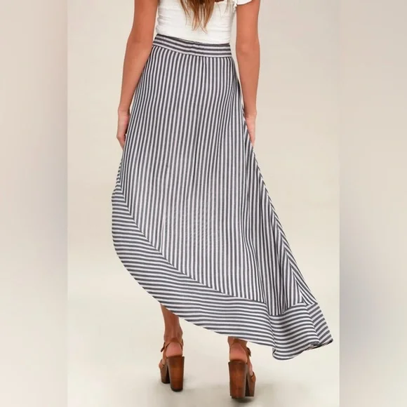 Burgundy and Navy Striped Asymmetrical Maxi Skirt - Picture 3 of 4